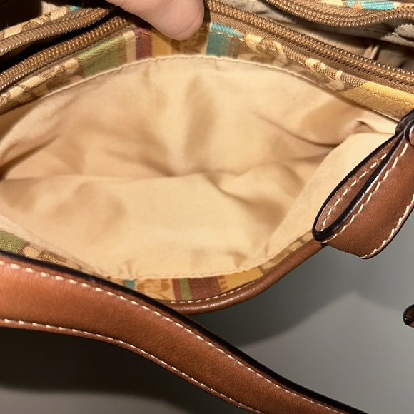 Fossil‎ Shoulder Bag Brown Leather Monogram and Striped Canvas - Picture 13 of 15